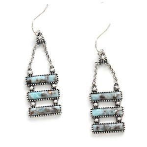 Turquoise Kachina Bridge Silver Chain Western Earrings